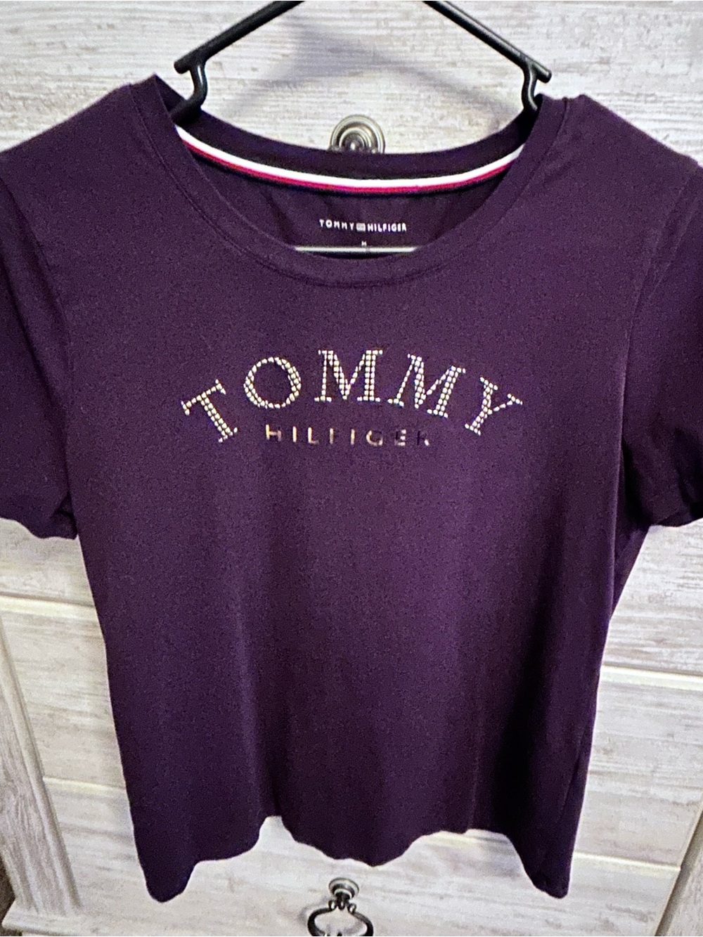 2 (bundle) Tommy Hilfiger Plum Crystal-Logo Short Sleeve Tee & red tee